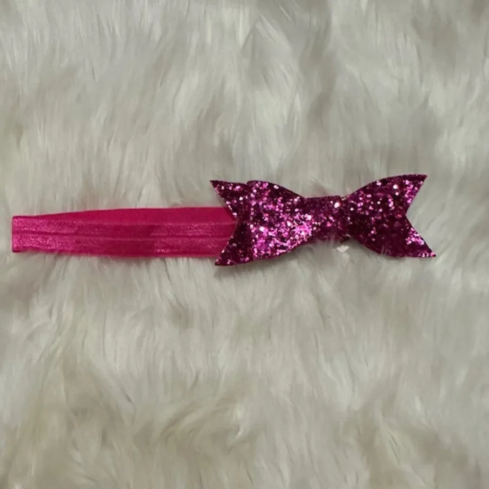 Hot Pink Sequin Flat Bow on FOE Headband  7447  Handmade NWT Boutique